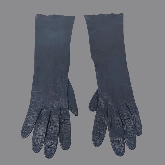 Vintage Roger Fare Gloves X Small 6.5 Blue Leather France - Picture 1 of 9